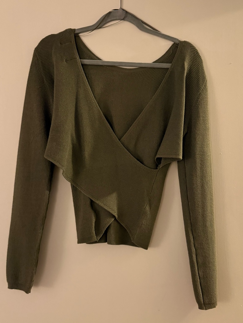 PINK ROSE Olive Green Ribbed Cross Back Sweater Top - Picture 2 of 4